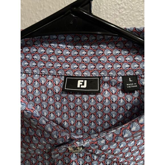 Footjoy Mens Large Polo Shirt Red Blue Seashell Clam Print Pattern - Picture 3 of 9